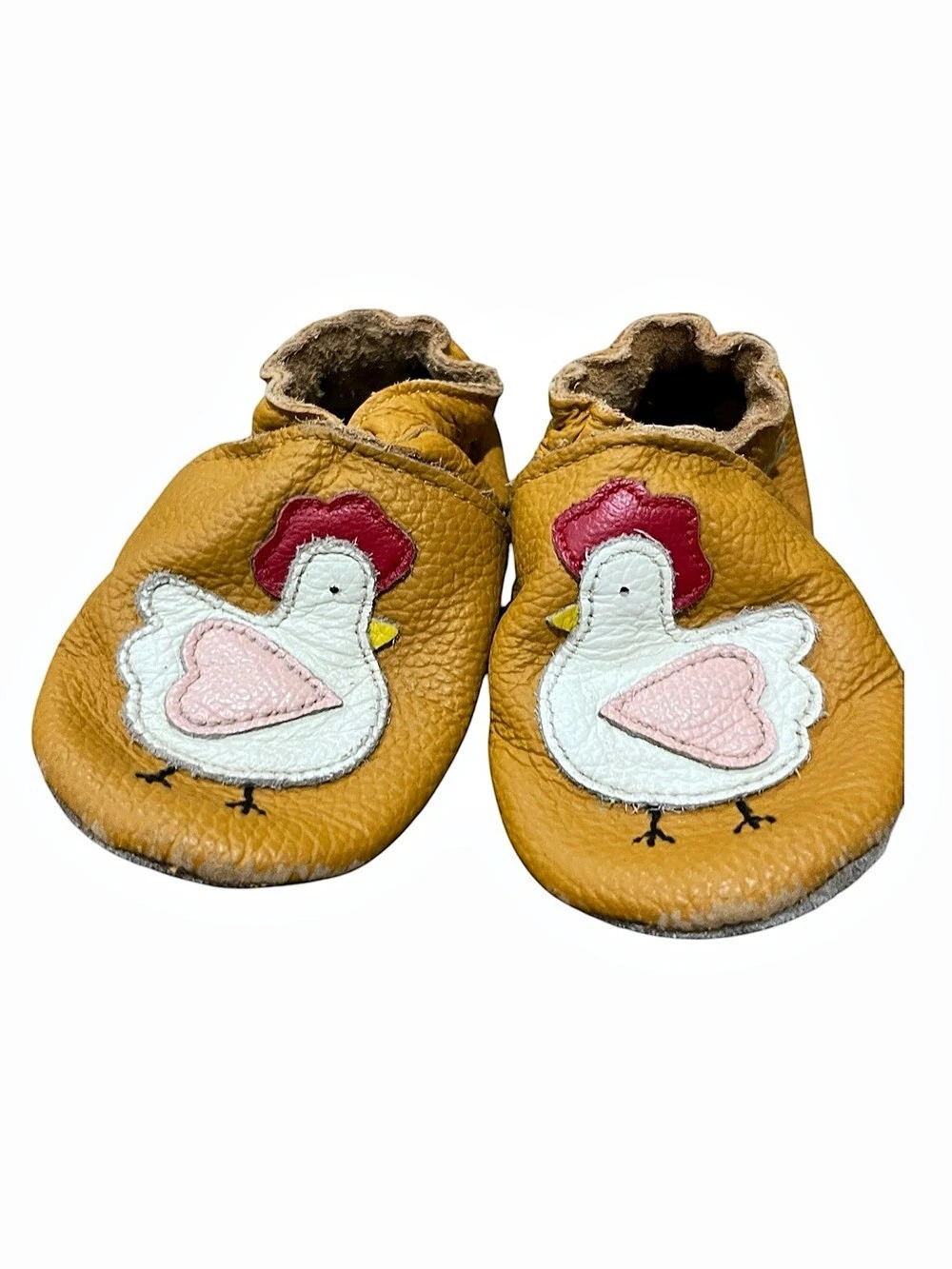 Sayoyo Baby Crib Shoes (see desc for size) Leather, Chicken Appliqué